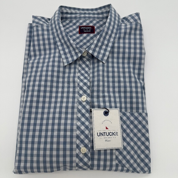 UNTUCKit NWT Women’s Blue White Gingham Button-Down Shirt, Size 12 100% Cotton - Picture 2 of 9